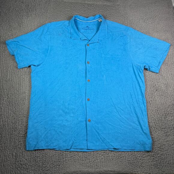 Tommy Bahama Shirt Mens 2XL Blue Palm Trees 100% Silk Camp Loop Collar Hawaiian - Picture 2 of 13